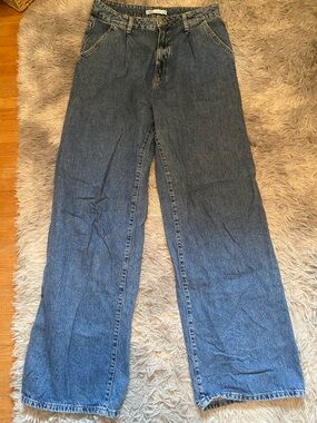 Zara Medium Blue Denim Jeans with Yellow Stitching